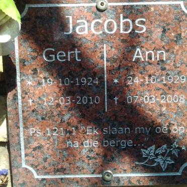 JACOBS Gert 1924-2010 &amp; Ann 1929-2008