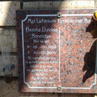 STREICHER Benita Davina nee WRIGHT 1954-2006