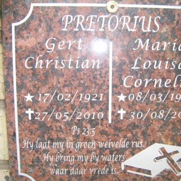 PRETORIUS Gert Christian 1921-2010 &amp; Maria Louisa Cornelia 1920-2015