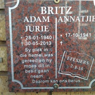 BRITZ Adam Jurie 1940-2013 &amp; Annatjie 1941-