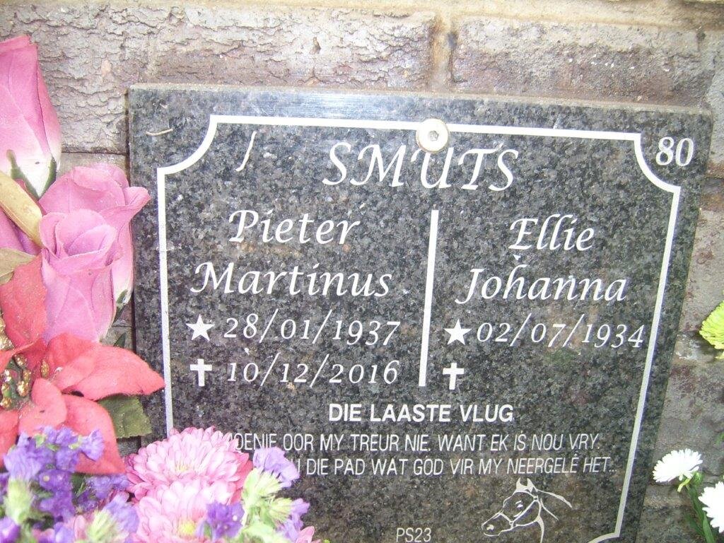 SMUTS Pieter Martinus 1937-2016 &amp; Ellie Johanna 1934-