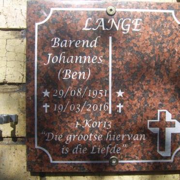 LANGE Barend Johannes 1951-2016