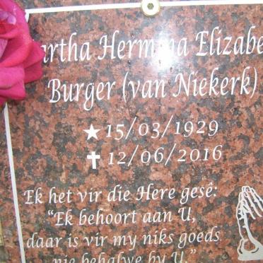 BURGER Martha Hermina Elizabeth nee VAN NIEKERK 1929-2016