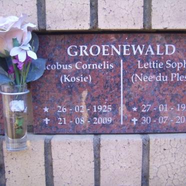 GROENEWALD Jacobus Cornelis 1925-2009 &amp; Lettie Sophia DU PLESSIS 1929-2013