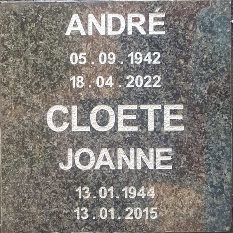 CLOETE Andre 1942-2022 &amp; Joanne 1944-2015