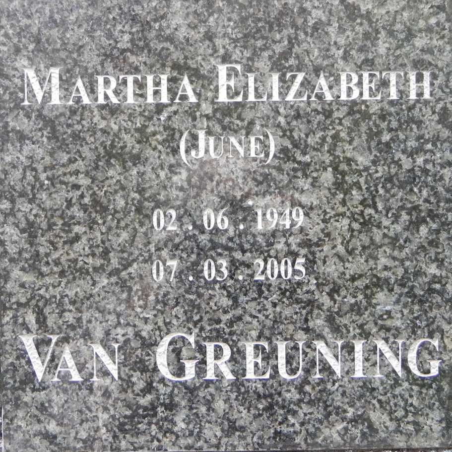 GREUNING Martha Elizabeth, van 1949-2005
