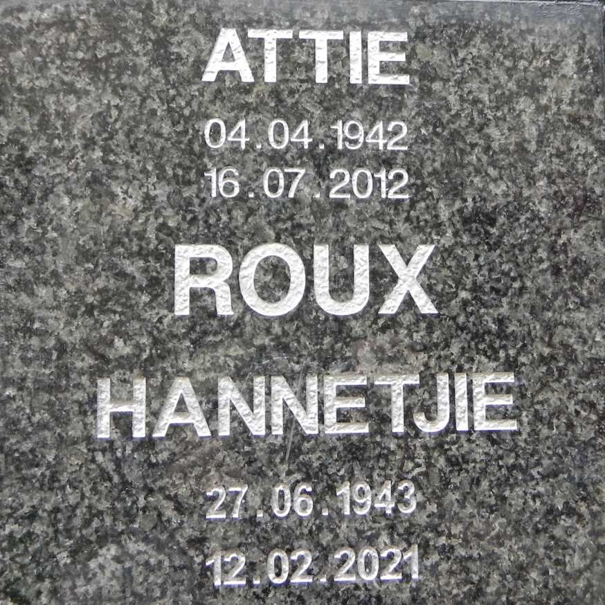 ROUX Attie 1942-2012 &amp; Hannetjie 1943-2021