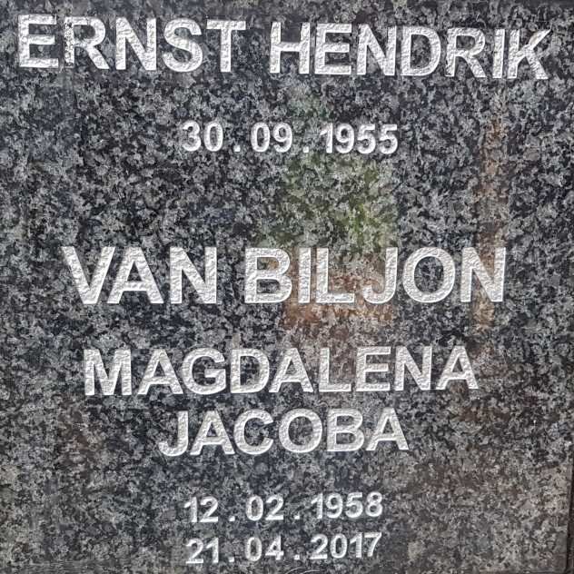 BILJON Ernst Hendrik, van 1955- &amp; Magdalena Jacoba 1958-2017