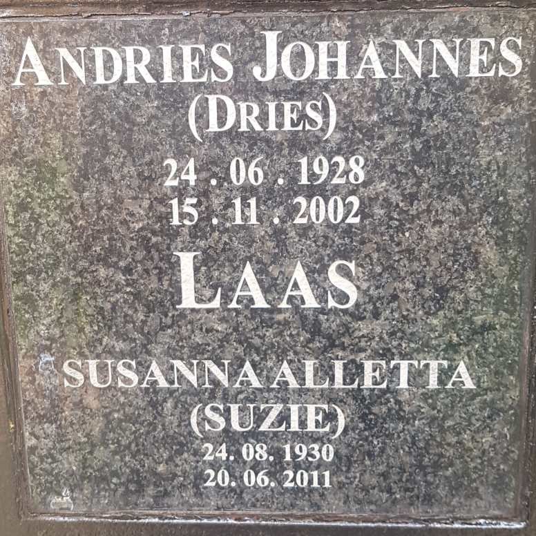 LAAS Andries Johannes 1928-2002 &amp; Susanna Alletta 1930-2011
