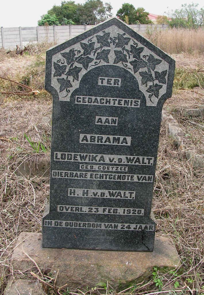 WALT Abrama Lodewika, v.d. nee COETZEE  -1920