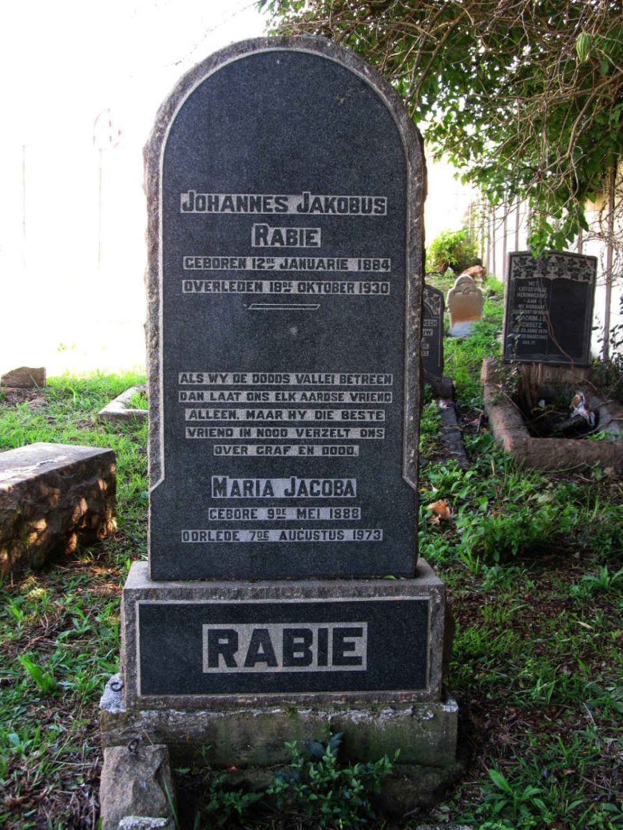 RABIE Johannes Jakobus 1884-1930 &amp; Maria Jacoba DU TOIT 1888-1973