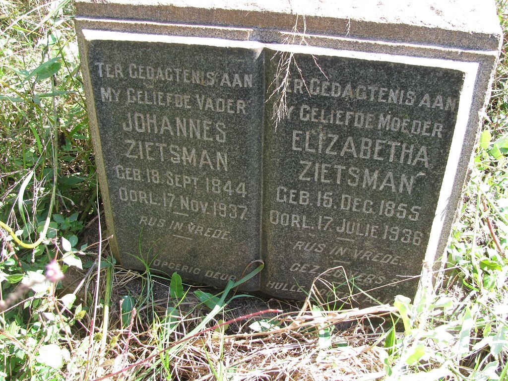 ZIETSMAN Johannes 1844-1937 &amp; Elizabetha 1855-1936