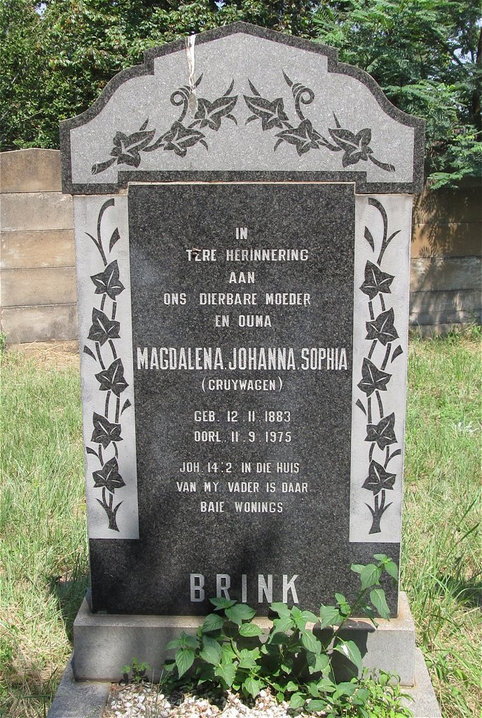BRINK Magdalena Johanna Sophia nee CRUYWAGEN 1883-1975