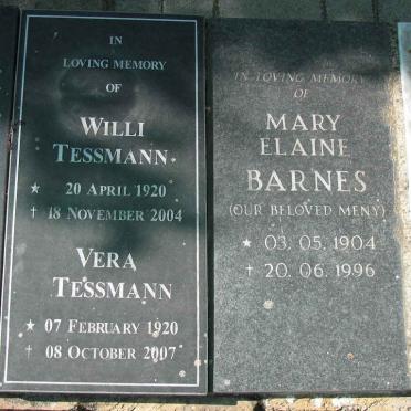 TESSMANN Willi 1920-2004 &amp; Vera 1920-2007 :: BARNES Mary Elaine 1904-1996