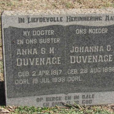DUVENAGE Anna S.M. 1917-1933 :: DUVENAGE Johanna C. 1898-