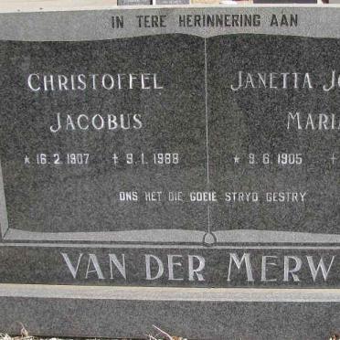 MERWE Christoffel Jacobus, van der 1907-1988 &amp; Janetta Johanna Maria 1905-1987