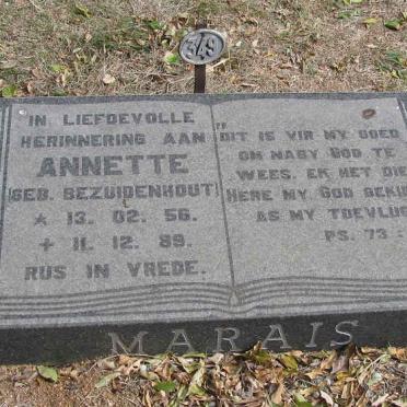 MARAIS Annette nee BEZUIDENHOUT 1956-1989