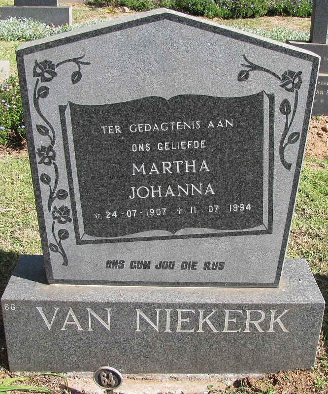NIEKERK Martha Johanna, van 1907-1994