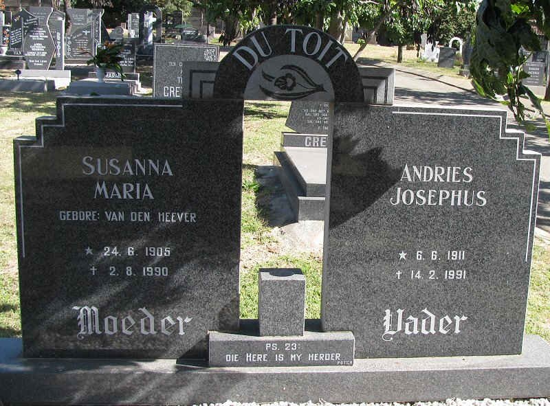 TOIT Andries Josephus, du 1911-1991 &amp; Susanna Maria VAN DEN HEEVER 1905-1990