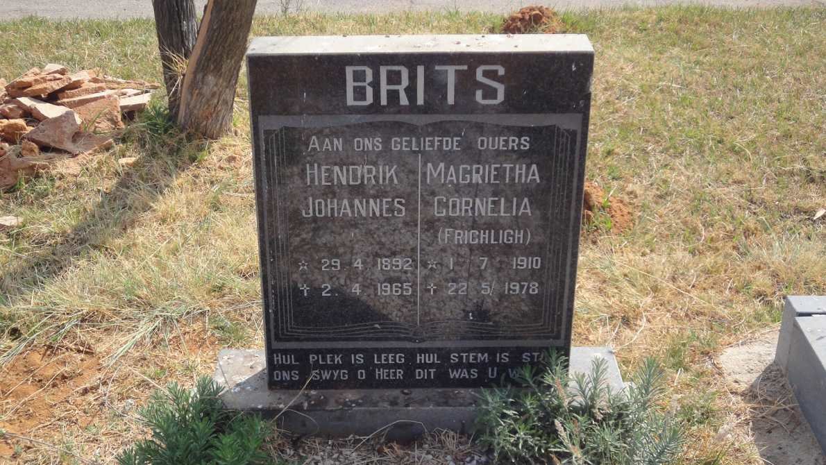 BRITS Hendrik Johannes 1892-1965 &amp; Magrietha Cornelia FRIGHLIGH 1910-1978