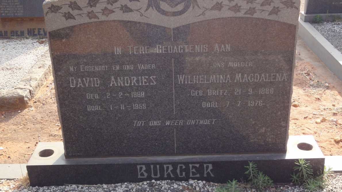 BURGER David Andries 1888-1959 &amp; Wilhelmina Magdalena 1888-1976