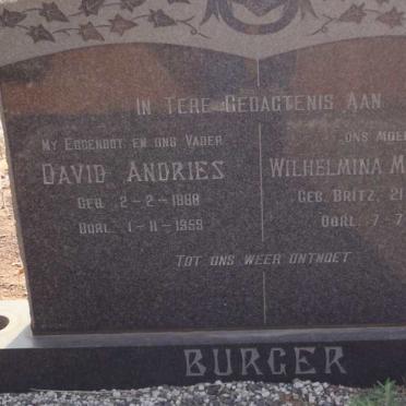 BURGER David Andries 1888-1959 &amp; Wilhelmina Magdalena 1888-1976