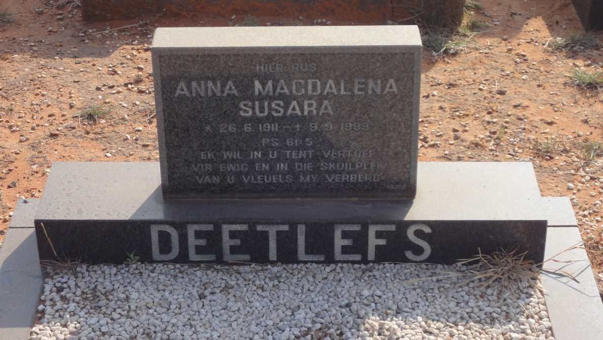 DEETLEFS Anna Magdalena Susara 1911-1989