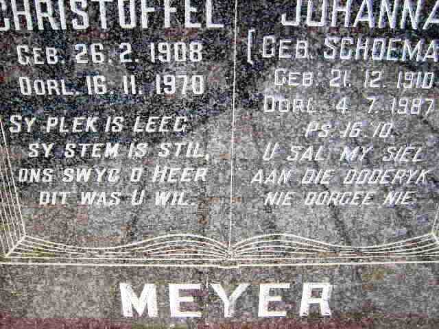 MEYER Christoffel 1908-1970 &amp; Johanna SCHOEMAN 1910-1987