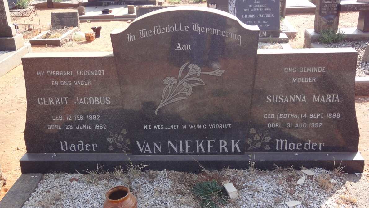 NIEKERK Gerrit Jacobus, van 1892-1962 &amp; Susanna Maria BOTHA 1898-1992