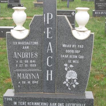 PEACH Andries 1941-1999 &amp; Maryna 1942-