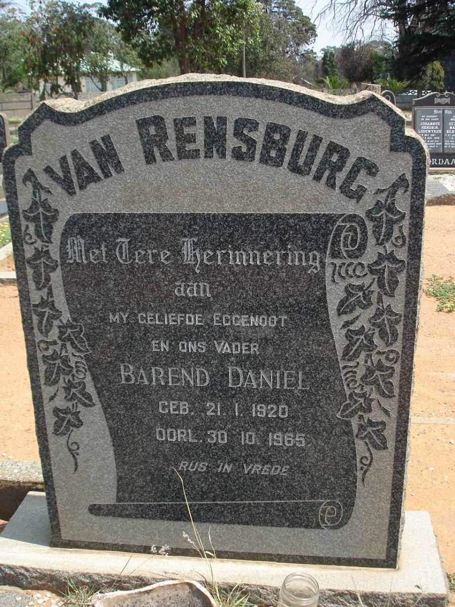 RENSBURG Barend Daniel, van 1920-1965