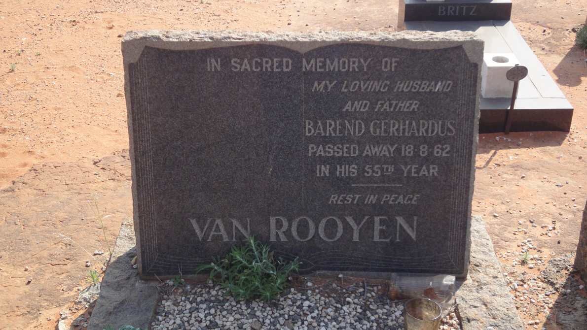 ROOYEN Barend Gerhardus, van -1962