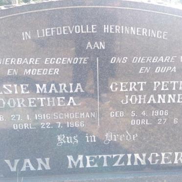 METZINGER Gert Petrus Johannes, van 1906-1971 &amp; Elsie Maria Dorethea SCHOEMAN 1916-1966