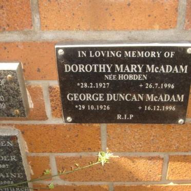 McADAM George Duncan 1926-1996 &amp; Dorothy Mary HOBDEN 1927-1996