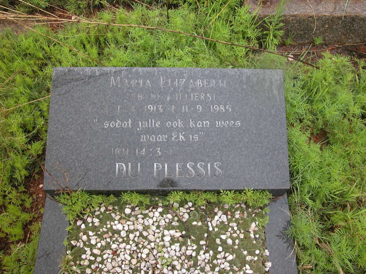 PLESSIS Maria Elizabeth, du nee DE VILLIERS 1913-1985