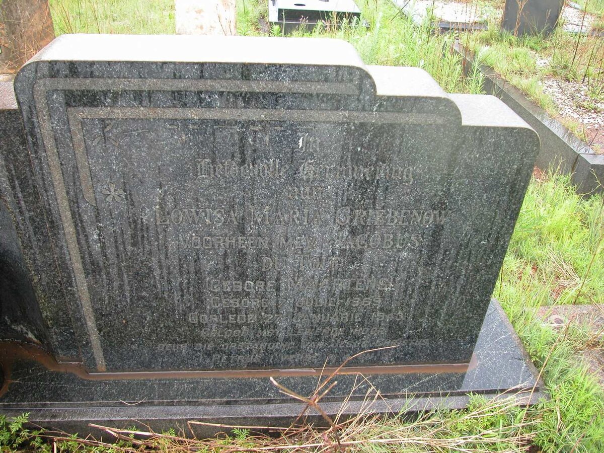 GRIEBENOW Lowisa Maria voorheen DU TOIT nee MAARTENS 1869-1943