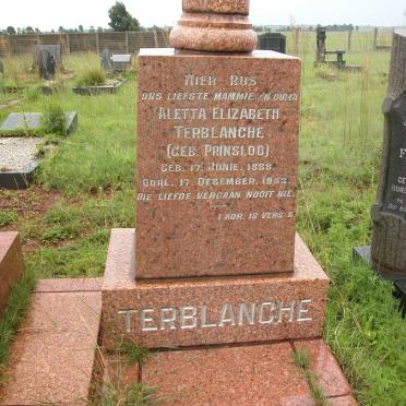 TERBLANCHE Aletta Elizabeth nee PRINSLOO 1888-1953