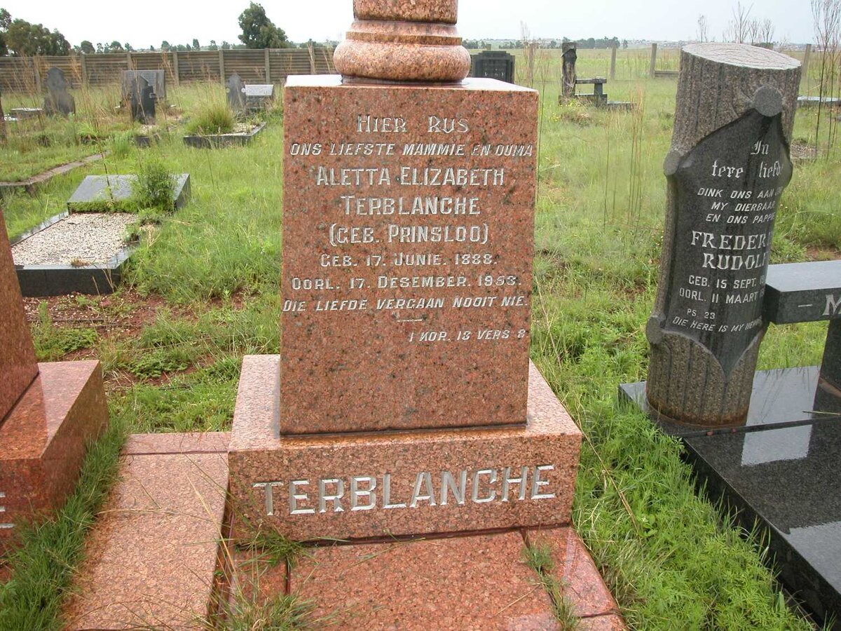 TERBLANCHE Aletta Elizabeth nee PRINSLOO 1888-1953