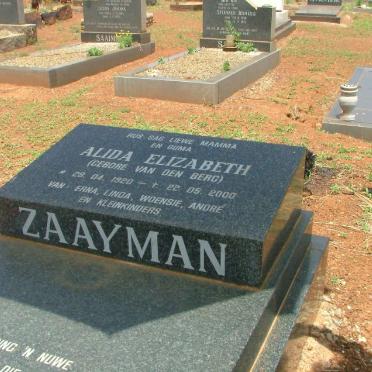 ZAAYMAN Alida Elizabeth nee VAN DEN BERG 1920-2000