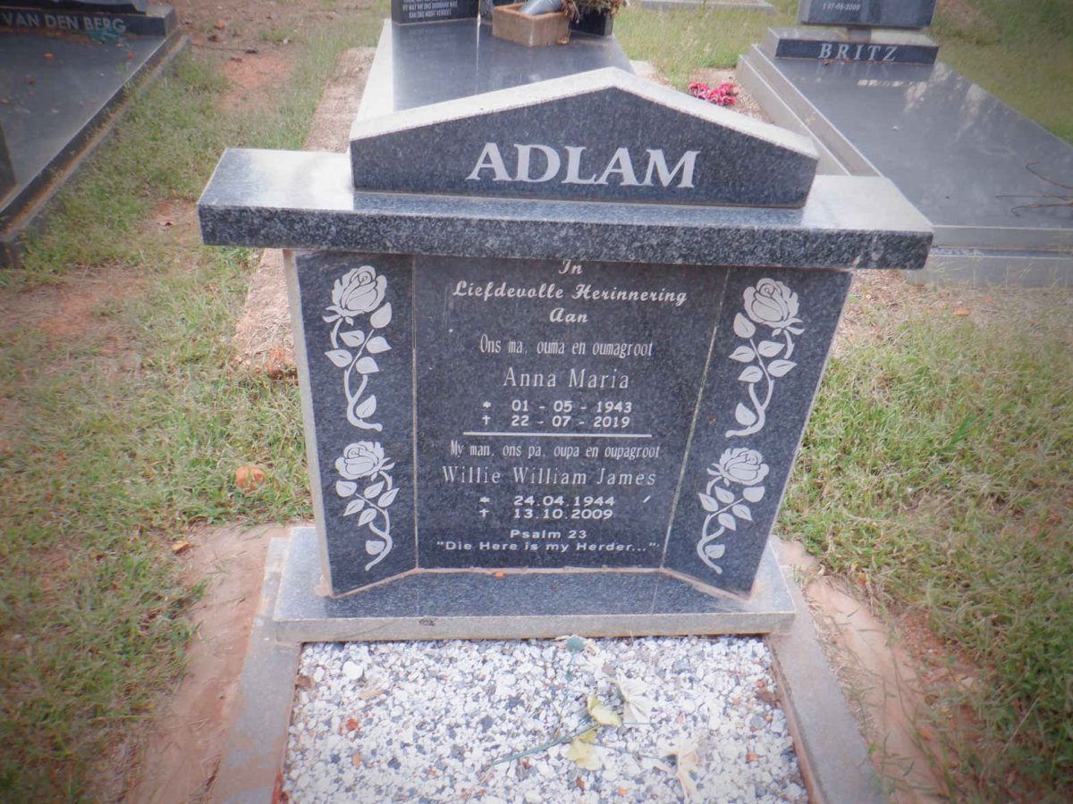 ADLAM Willie William James 1944-2009 &amp; Anna Maria 1943-2019