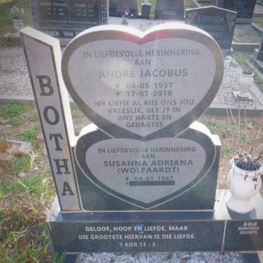 BOTHA Andre Jacobus 1957-2018 &amp; Susanna Adriana WOLFAARDT 1967-