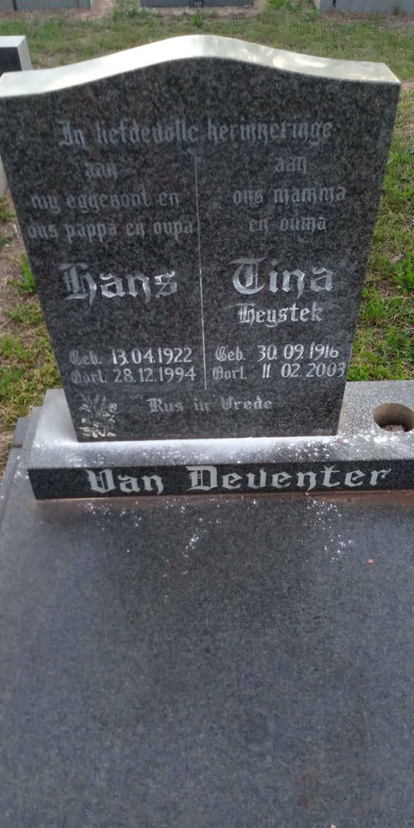 DEVENTER Hans, van 1922-1994 &amp; Tina HEYSTEK 1916-2003