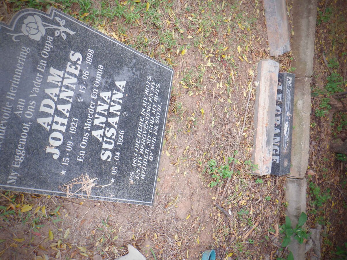 GRANGE Adam Johannes, le 1923-1998 &amp; Anna Susanna 1926-