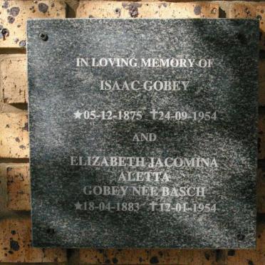 GOBEY Isaac 1875-1954 &amp; Elizabeth Jacomina Aletta BASCH 1883-1954