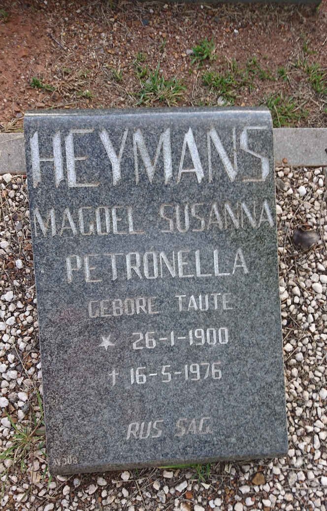 HEYMANS Magoel Susanna Petronella nee TAUTE 1900-1976