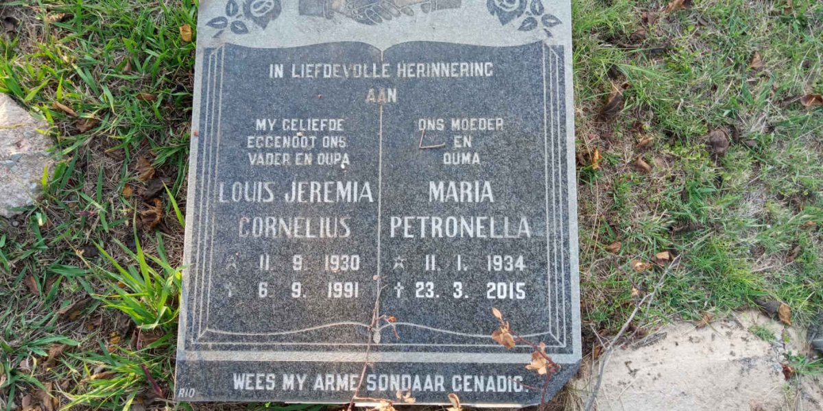 HAASBROEK Louis Jeremia Cornelius 1930-1991 &amp; Maria Petronella 1934-2015