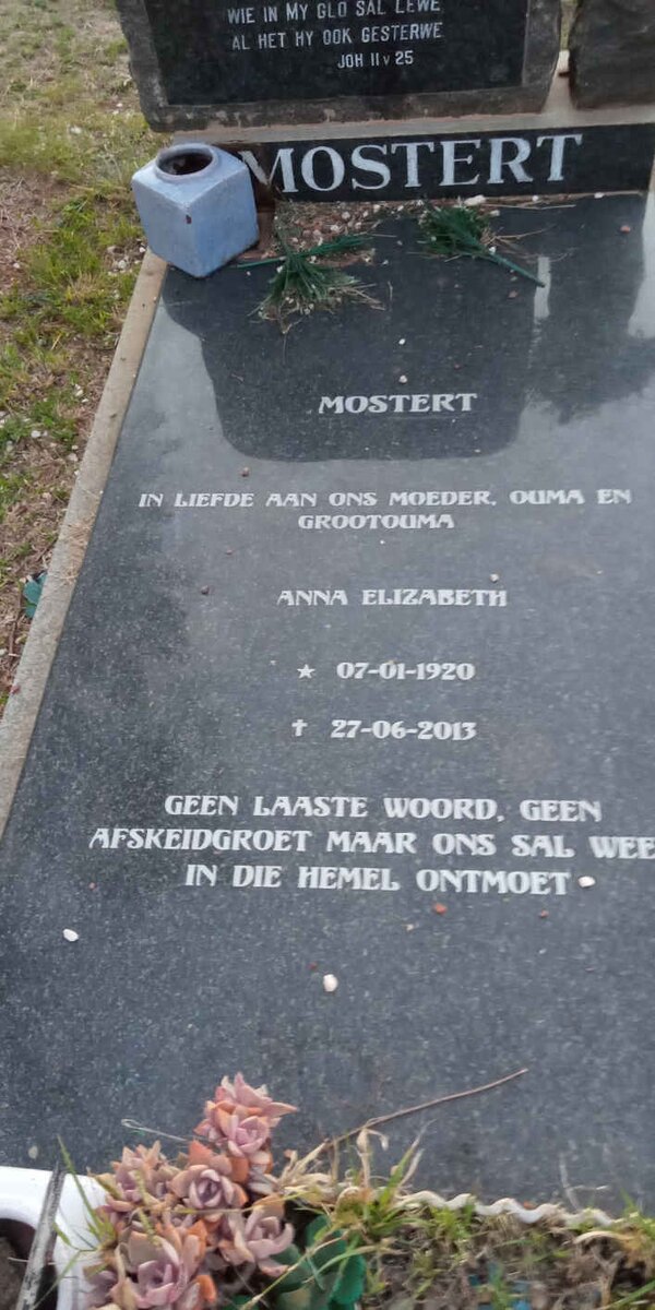 MOSTERT Dirk Johannes 1913-1997 &amp; Anna Elizabeth 1920-2013