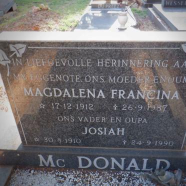 MCDONALD Josiah 1910-1990 &amp; Magdalena Francina 1912-1987