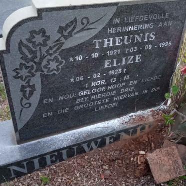 NIEUWENHU? Theunis 1921-1995 &amp; Elize 1925-