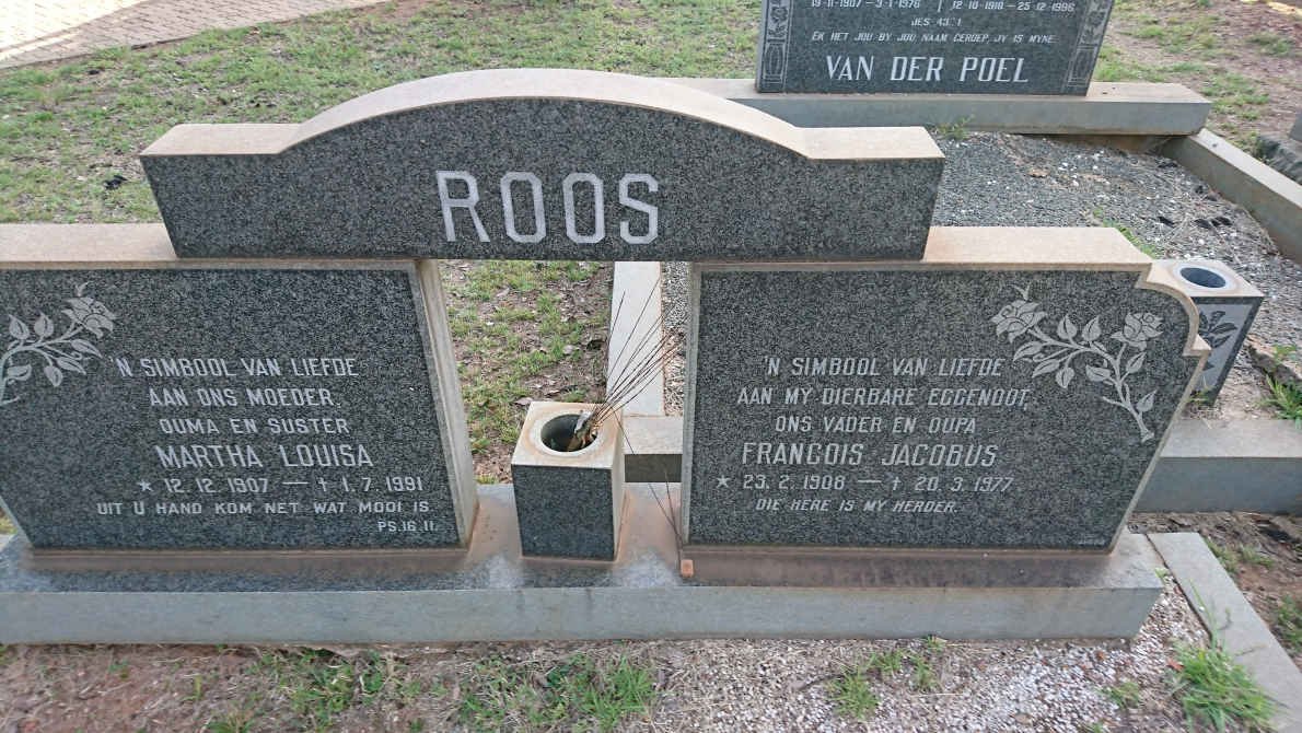 ROOS Francois Jacobus 1908-1977 &amp; Martha Louisa 1907-1991
